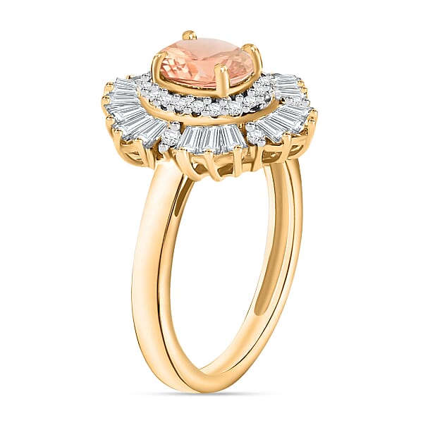 Marropino Morganite And White Zircon 2.90 Ctw Ring In 18K Yellow Gold Over Sterling Silver (Size 9.0)