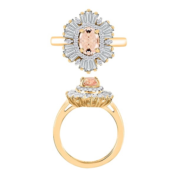 Marropino Morganite And White Zircon 2.90 Ctw Ring In 18K Yellow Gold Over Sterling Silver (Size 9.0)