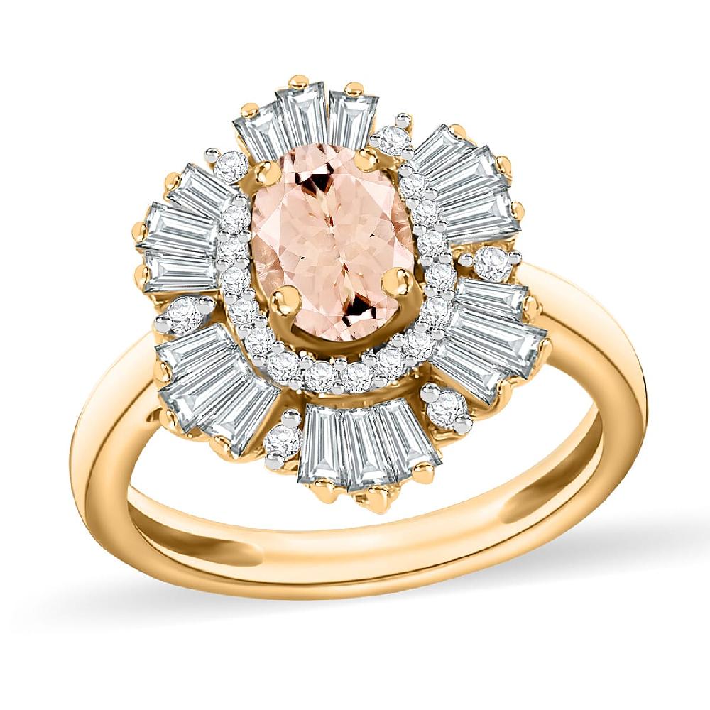 Marropino Morganite and White Zircon 2.90 ctw Ring in 18K Yellow Gold Over Sterling Silver (Size 9.0)