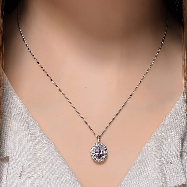 Martha Rocha Kunzite And White Zircon 2.55 Ctw Interchangeable Double Halo Ring Pendant Necklace (18 Inches) In 18K Vermeil RG And Rhodium Over Sterling Silver