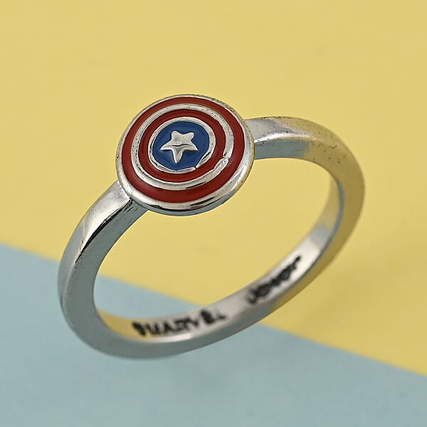 Marvel Captain America Shield Enameled Ring In Silvertone