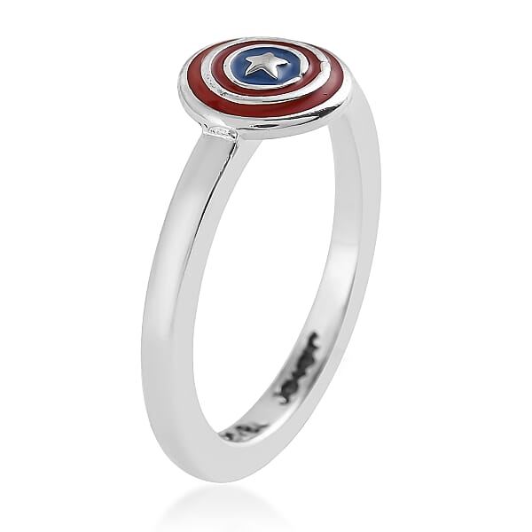 Marvel Captain America Shield Enameled Ring In Silvertone