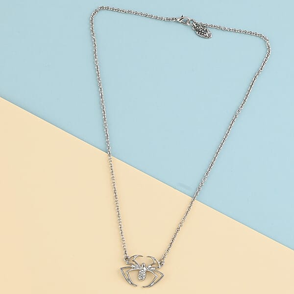 Marvel Simulated Diamond Spider Necklace In Silvertone 17.5 Inches