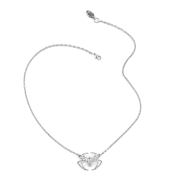 Marvel Simulated Diamond Spider Necklace In Silvertone 17.5 Inches