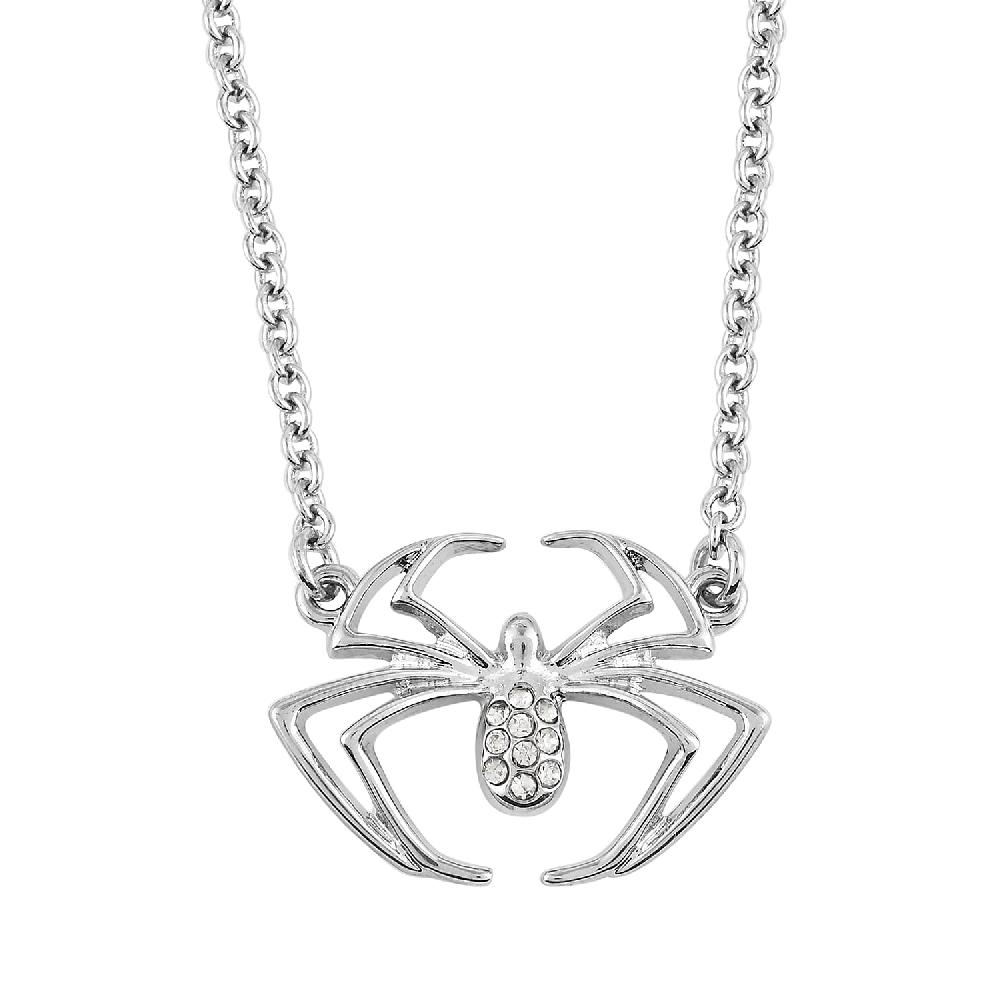 Marvel Simulated Diamond Spider Necklace in Silvertone 17.5 Inches