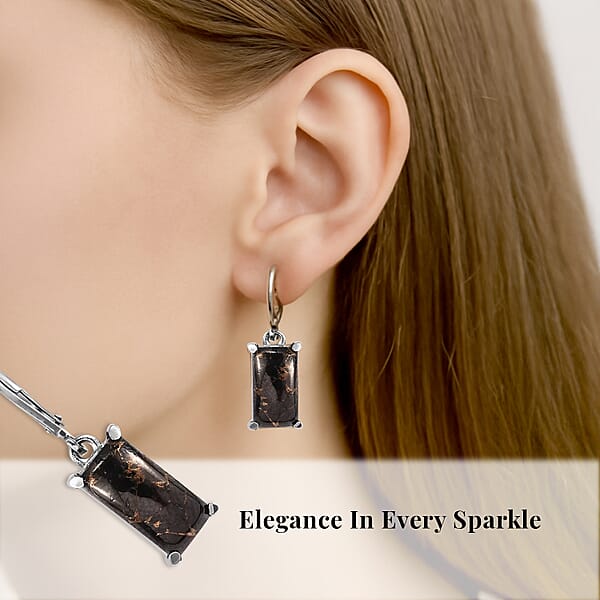 Matrix Silver Shungite 3.75 Ctw Lever Back Earrings In Stainless Steel