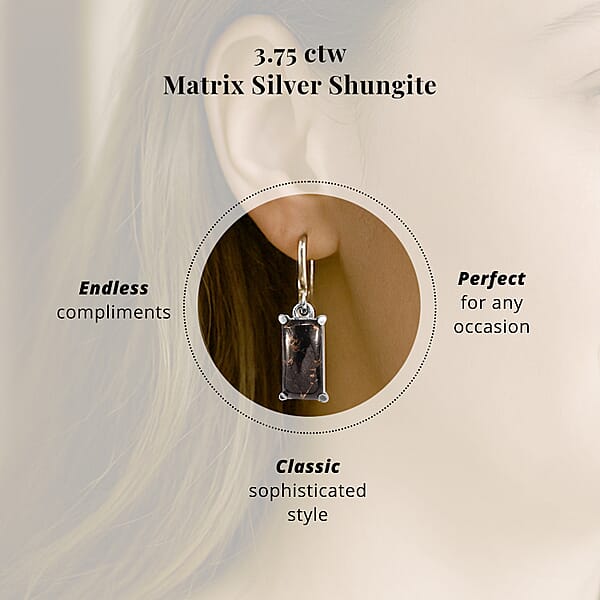 Matrix Silver Shungite 3.75 Ctw Lever Back Earrings In Stainless Steel