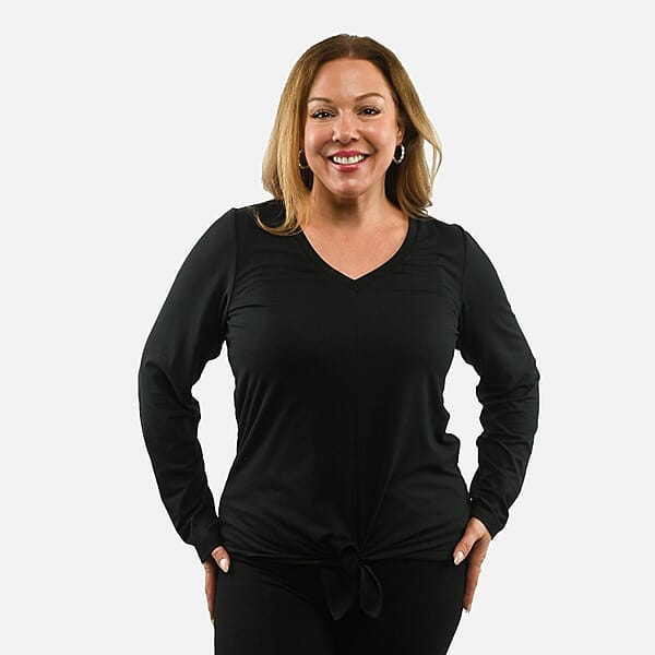 Max Studio Performance Black Arizona Tie Front Top - L