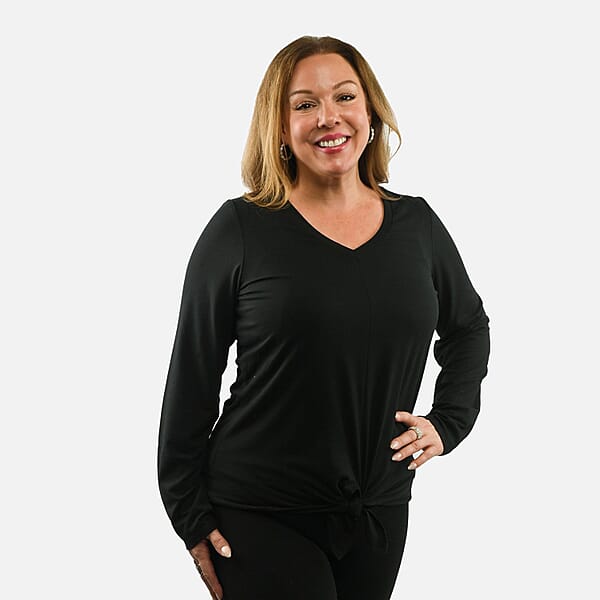 Max Studio Performance Black Arizona Tie Front Top - L