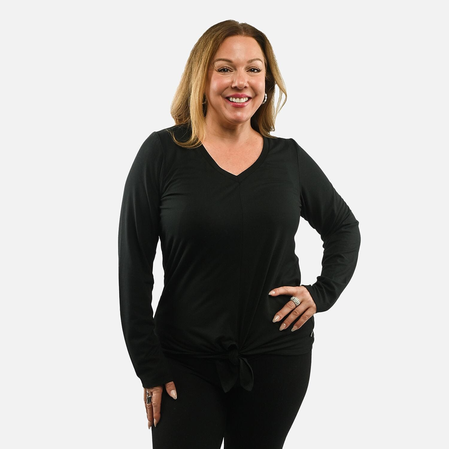 Max Studio Performance Black Arizona Tie Front Top - L