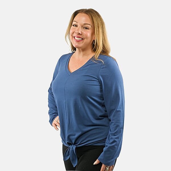Max Studio Performance Blue Arizona Tie Front Top - M