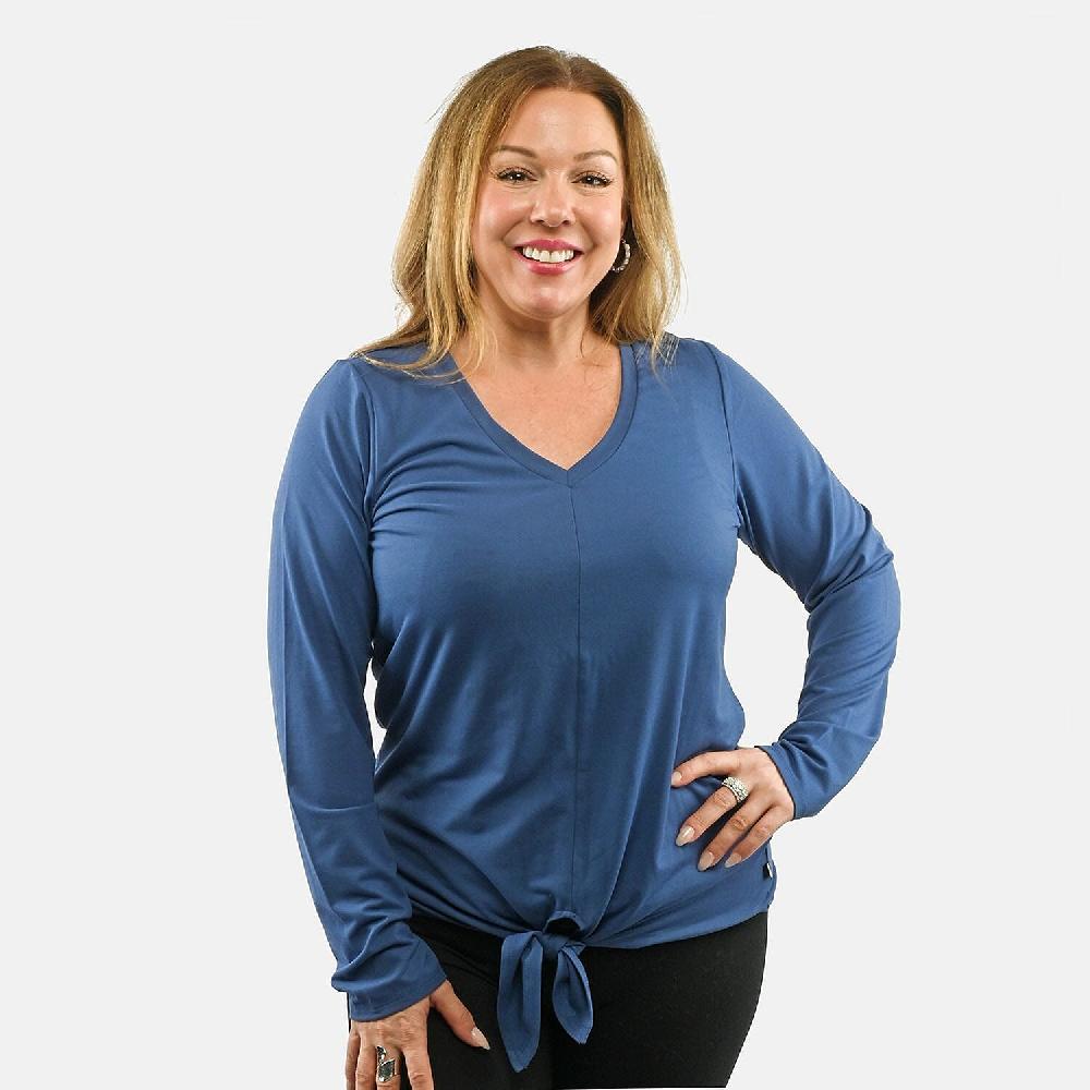 Max Studio Performance Blue Arizona Tie Front Top - M