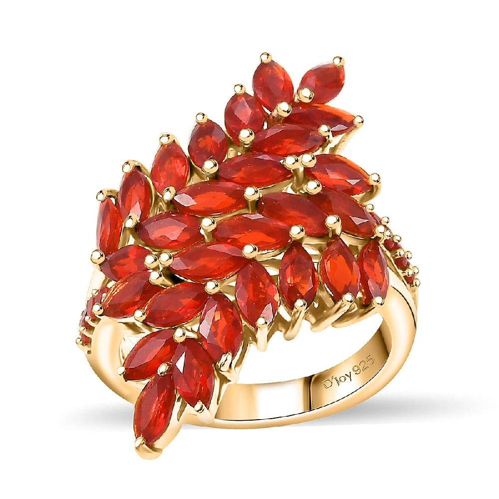 Mexican Cherry Fire Opal 2.65 ctw Bypass Fern Leaf Ring in 18K Vermeil Yellow Gold Over Sterling Silver