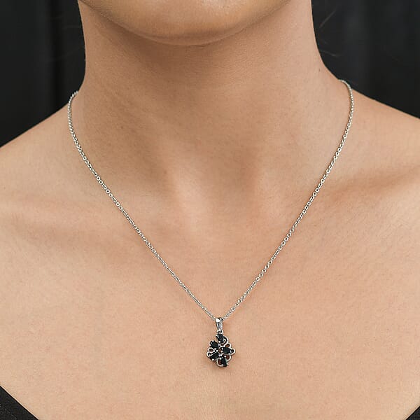 Midnight Sapphire 1.50 Ctw Pendant Necklace 20 Inches In Stainless Steel