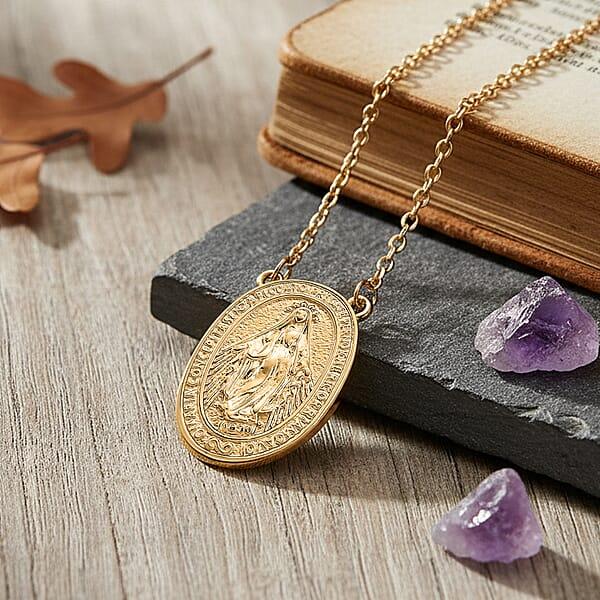 Miraculous Medal Necklace In ION Plated YG Stainless Steel 20-22 Inches