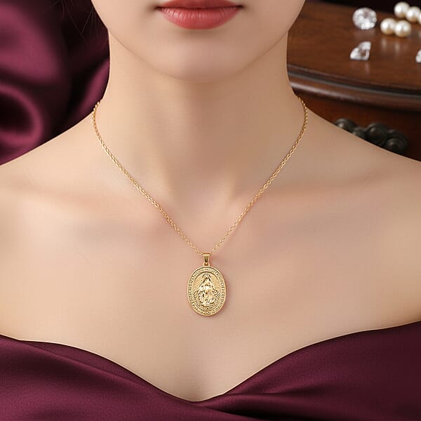 Miraculous Medal Necklace In ION Plated YG Stainless Steel 20-22 Inches