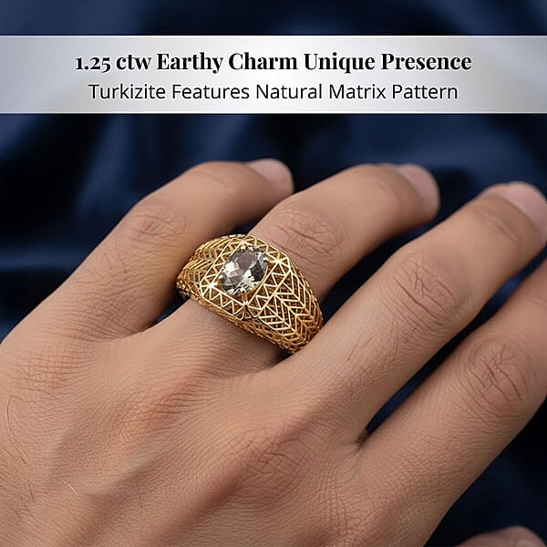 Mirage Collection AAA Turkizite Men's Ring In 10K Yellow Gold 1.25 Ctw