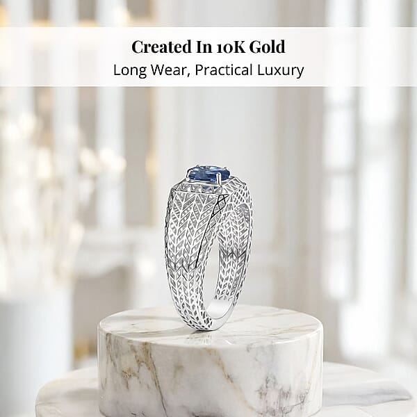 Mirage Collection Ceylon Blue Sapphire Mens Ring In 10K White Gold 1.00 Ctw