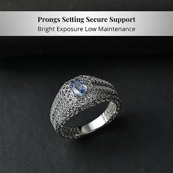 Mirage Collection Ceylon Blue Sapphire Mens Ring In 10K White Gold 1.00 Ctw