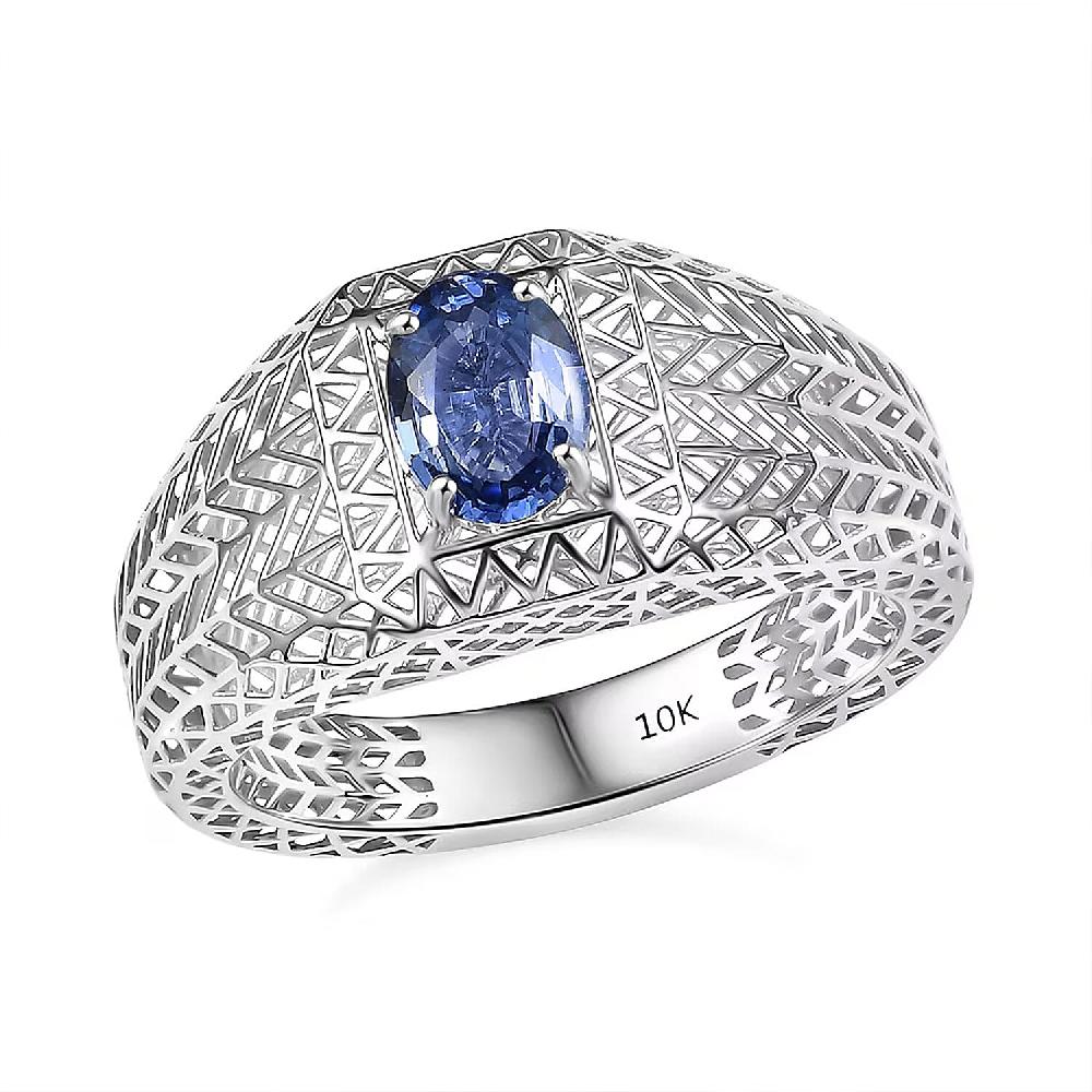 Mirage Collection Ceylon Blue Sapphire Mens Ring in 10K White Gold 1.00 ctw