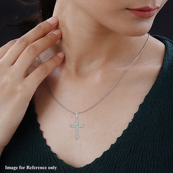 Mirage Collection Cross Pendant Necklace In 10K White Gold 1.40 Grams 20 Inches (Del. In 10-12 Days)