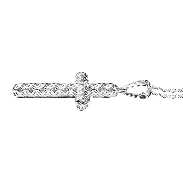 Mirage Collection Cross Pendant Necklace In 10K White Gold 1.40 Grams 20 Inches (Del. In 10-12 Days)