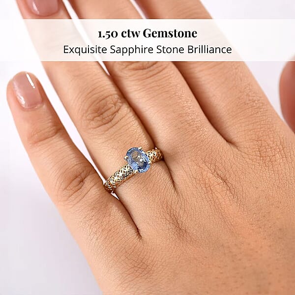 Mirage Collection Madagascar Blue Sapphire Ring In 10K Yellow Gold 1.50 Ctw