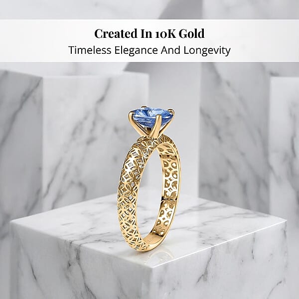 Mirage Collection Madagascar Blue Sapphire Ring In 10K Yellow Gold 1.50 Ctw