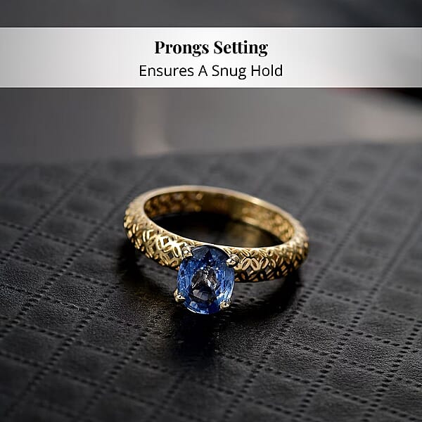 Mirage Collection Madagascar Blue Sapphire Ring In 10K Yellow Gold 1.50 Ctw