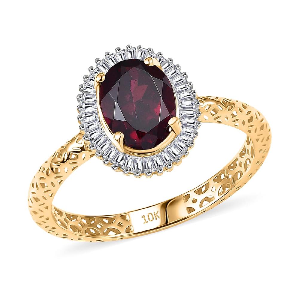 Mirage Collection Premium Anthill Garnet and Diamond I2 2.00 ctw Ring in 10K Yellow Gold (Del. in 5-7 Days)