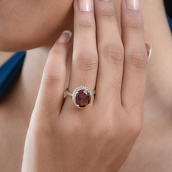 Mirage Collection Premium Red Citrine 4.15 Ctw Golden Fire Lace Ring In 10K Yellow Gold