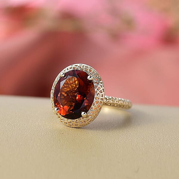 Mirage Collection Premium Red Citrine 4.15 Ctw Golden Fire Lace Ring In 10K Yellow Gold