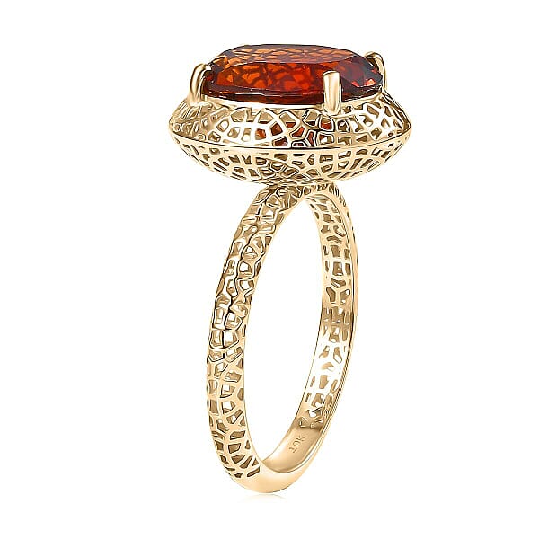 Mirage Collection Premium Red Citrine 4.15 Ctw Golden Fire Lace Ring In 10K Yellow Gold