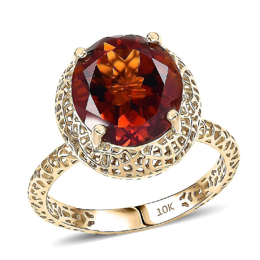Mirage Collection Premium Red Citrine 4.15 ctw Golden Fire Lace Ring in 10K Yellow Gold