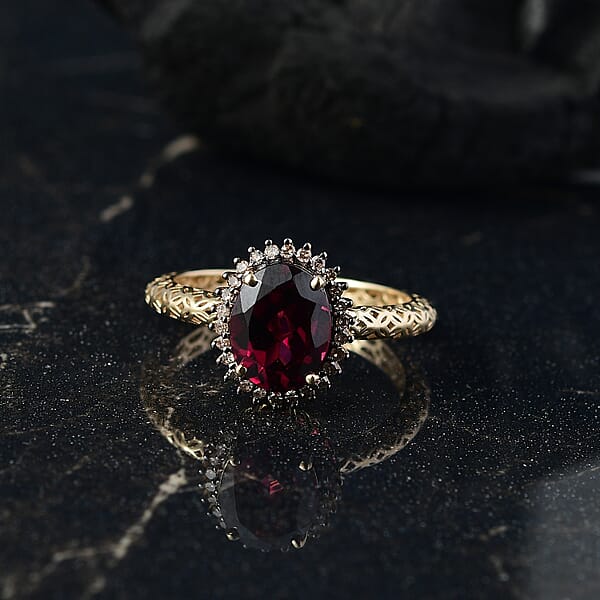 Mirage Collection Premium Tanzanian Wine Garnet And SI2 Natural Champagne Diamond 2.40 Ctw Twilight Crown Ring In 10K Yellow Gold