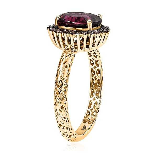 Mirage Collection Premium Tanzanian Wine Garnet And SI2 Natural Champagne Diamond 2.40 Ctw Twilight Crown Ring In 10K Yellow Gold