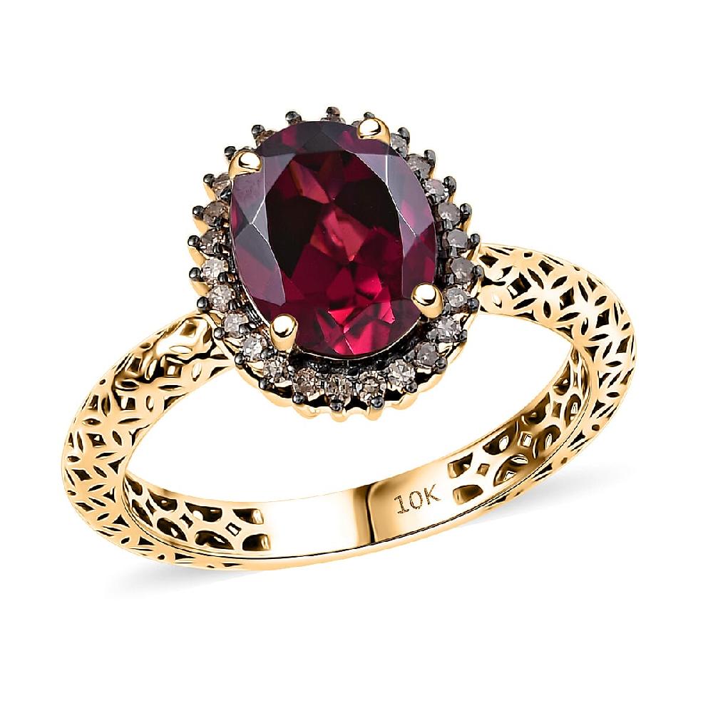Mirage Collection Premium Tanzanian Wine Garnet and SI2 Natural Champagne Diamond 2.40 ctw Twilight Crown Ring in 10K Yellow Gold