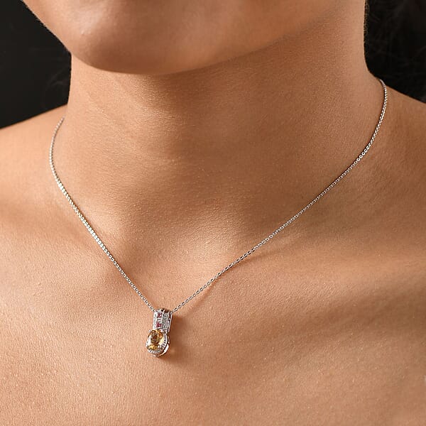 Mocha Scapolite And Multi Gemstone 1.35 Ctw Pendant Necklace 20 Inches In Rhodium Over Sterling Silver