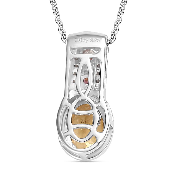 Mocha Scapolite And Multi Gemstone 1.35 Ctw Pendant Necklace 20 Inches In Rhodium Over Sterling Silver