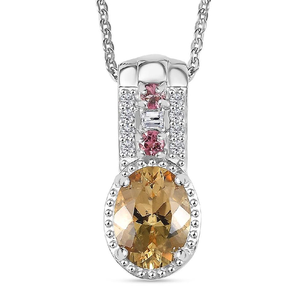 Mocha Scapolite and Multi Gemstone 1.35 ctw Pendant Necklace 20 Inches in Rhodium Over Sterling Silver