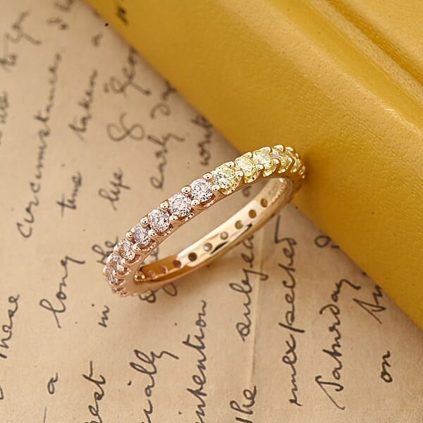 Modani 14K Rose And Yellow Gold Natural Pink And Yellow Diamond (SI) Eternity Band Ring 1.08 Ctw