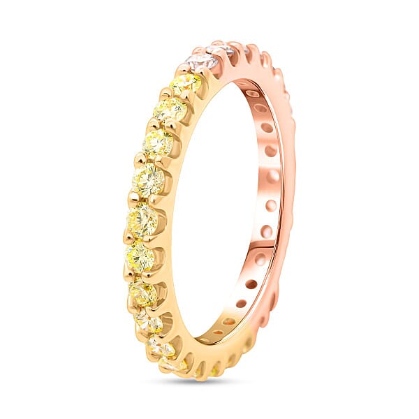 Modani 14K Rose And Yellow Gold Natural Pink And Yellow Diamond (SI) Eternity Band Ring 1.08 Ctw