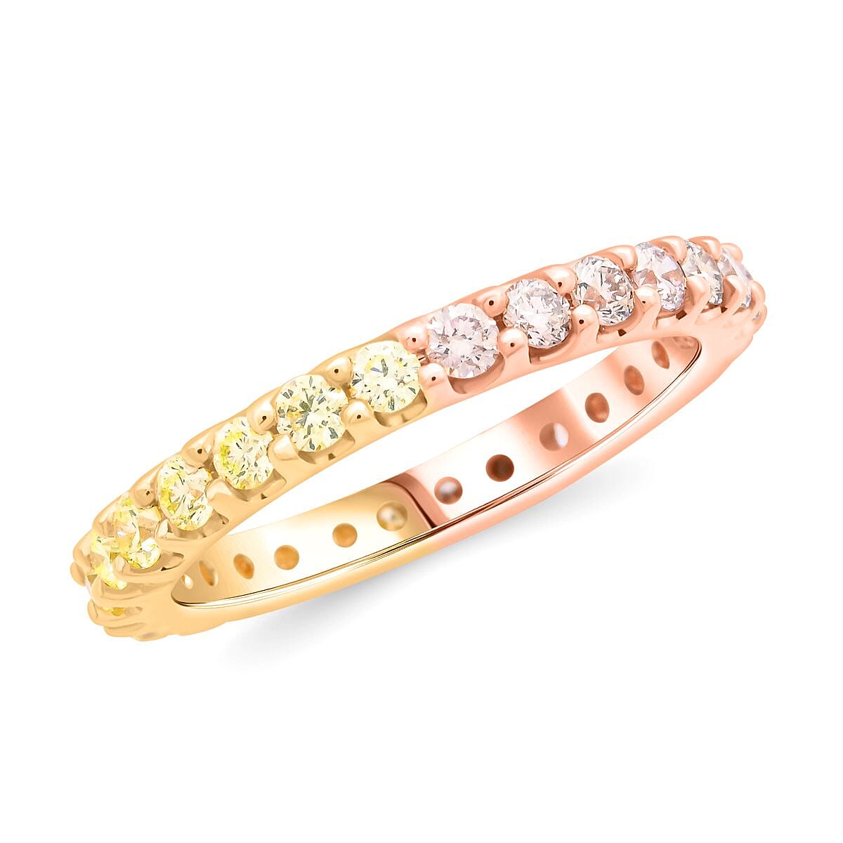 Modani 14K Rose and Yellow Gold Natural Pink and Yellow Diamond (SI) Eternity Band Ring 1.08 ctw