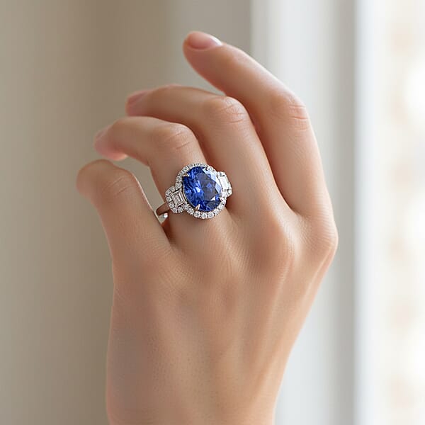 Modani AAA Tanzanite And VS2 Diamond 4.40 Ctw Ring In 14K White Gold