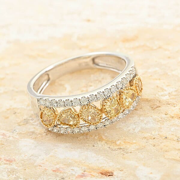 Modani Closeout Natural Yellow And White Diamond 1.00 Ctw Ring In 14K White & Yellow Gold