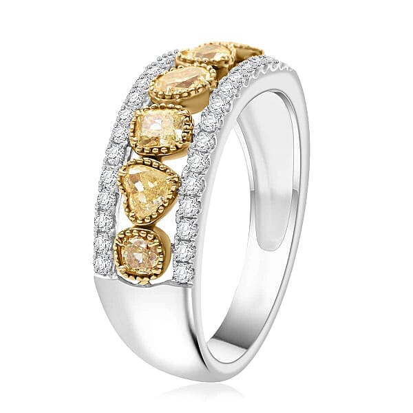 Modani Closeout Natural Yellow And White Diamond 1.00 Ctw Ring In 14K White & Yellow Gold