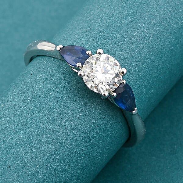Modani Diamond And Blue Sapphire 1.03 Ctw Ring In 950 Platinum