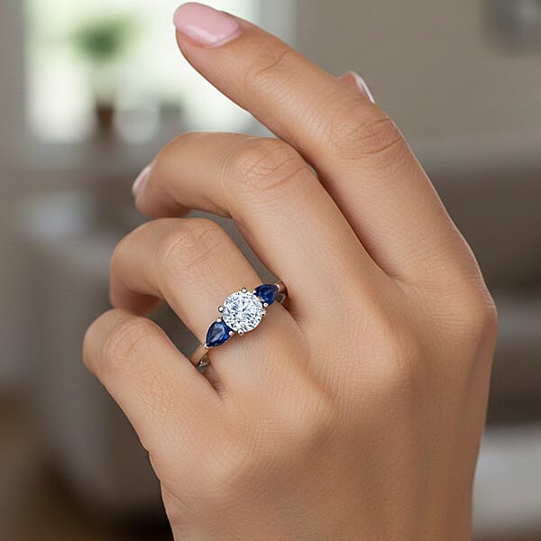 Modani Diamond And Blue Sapphire 1.03 Ctw Ring In 950 Platinum