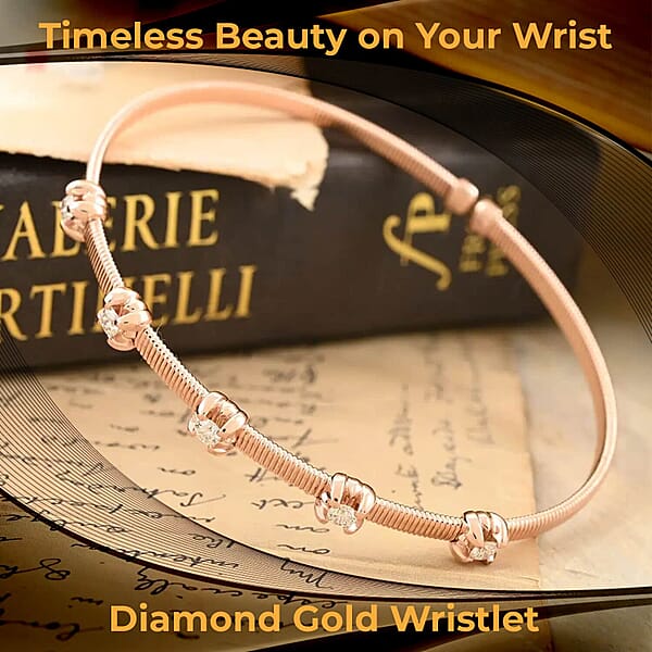 Modani Diamond Wristlet 14K Rose Gold Wristlet G VVS Diamonds 0.40 Ctw Wristlet Diamond Bangle Bracelet Gold Bangle Bracelet Diamond Gifts For Her (7.15 G) (6.25 In)