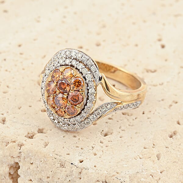 Modani Fire Orange Diamond Ring In 10K Yellow Gold 1.00 Ctw
